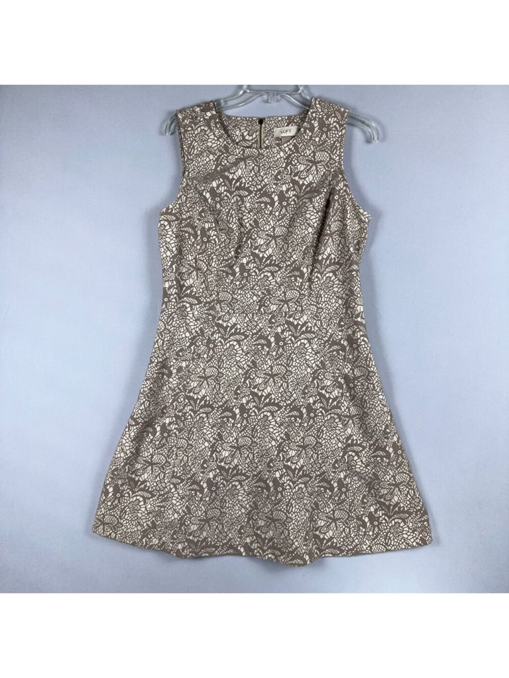 LOFT  Fit  Flare Dress A Line Floral Lace Sleeveless Women Size 8 Beige White